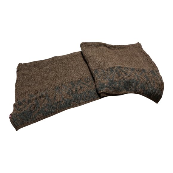 PrAna Knit Throw Blanket Brown Gray Jacquard Pattern 56x60 Acrylic Nylon Wool - Picture 2 of 6